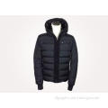 Black Hooded Mens Padded Winter Jackets with Knitted Collar